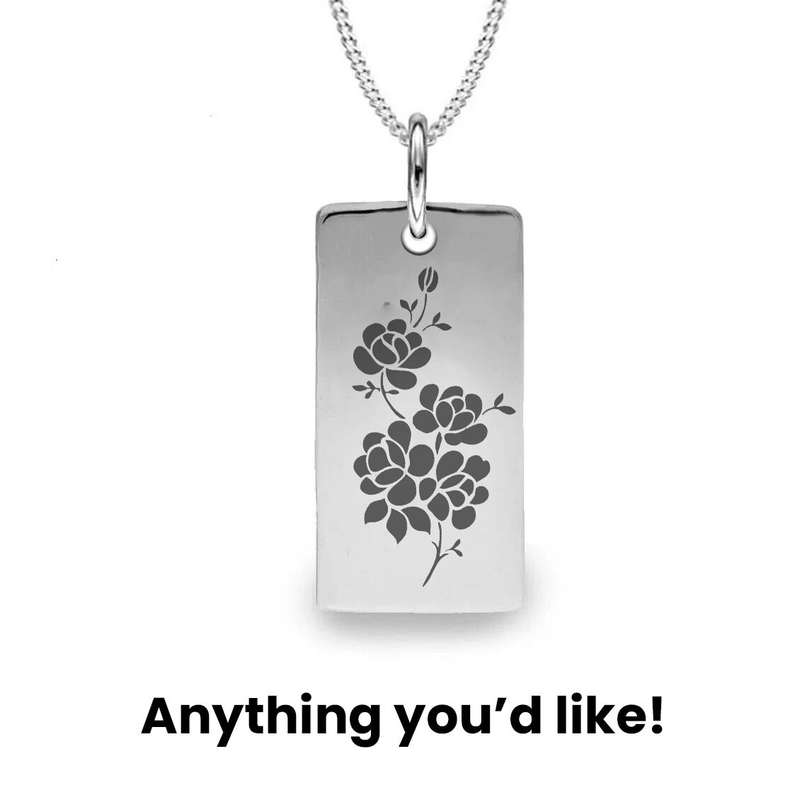 Personalised Sterling Silver ID Tag Bar Pendant Engraved Etsy