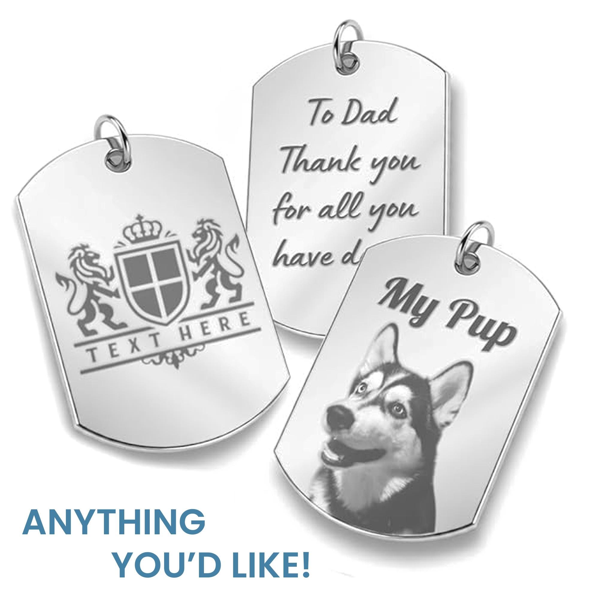 Engraved 925 Sterling Silver Dog Tag Pendant: Solid 925
