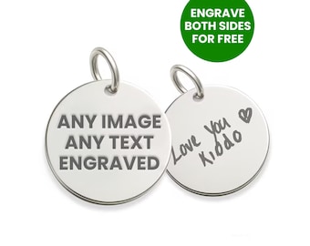 925 Sterling Silver Disc Charm – Custom Engraving | Any Photo, Text, Fingerprint, Handwriting | Double-Sided Pendant