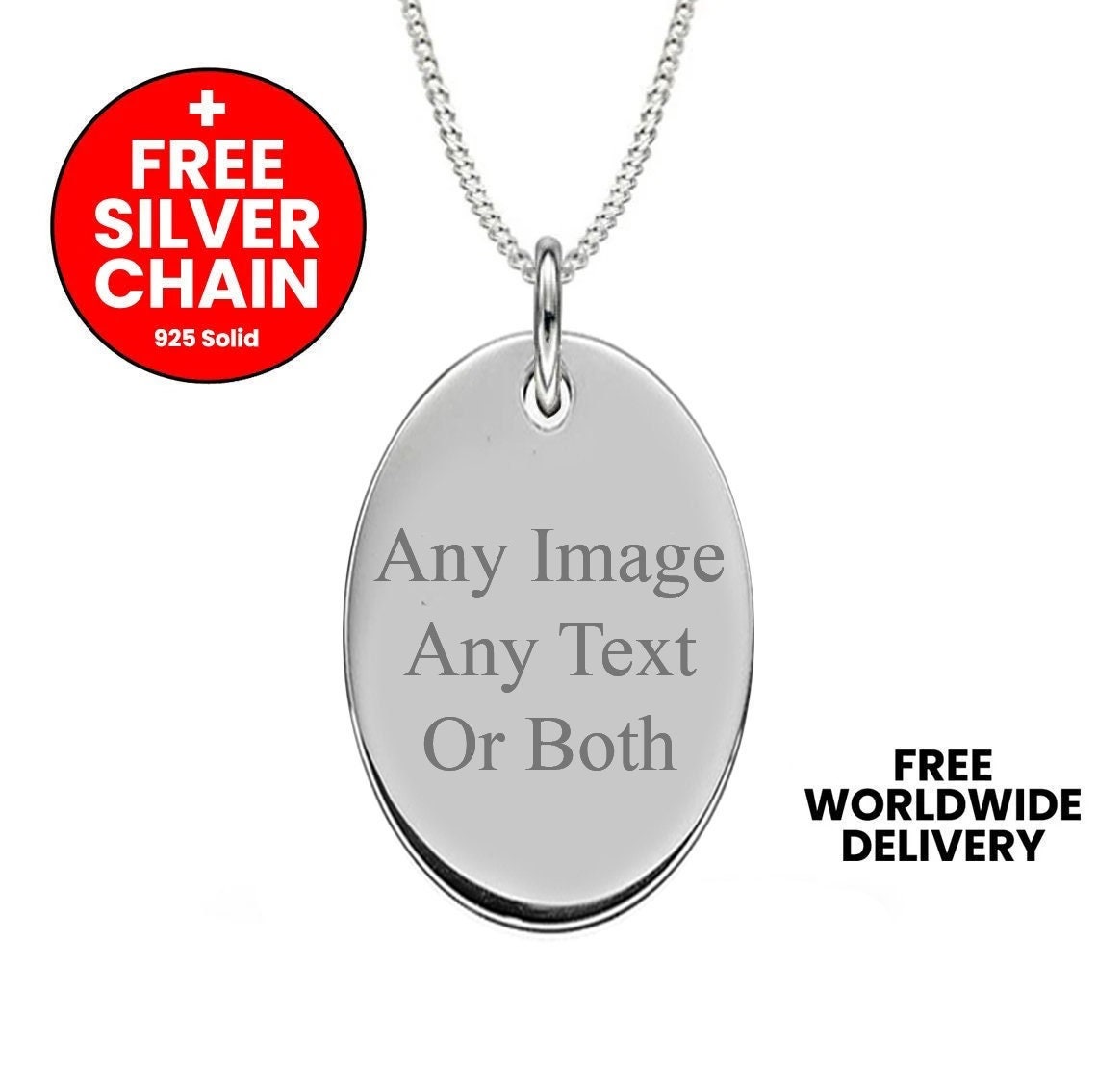 Personalised Sterling Silver Oval Pendant Necklace Plain Oval Etsy