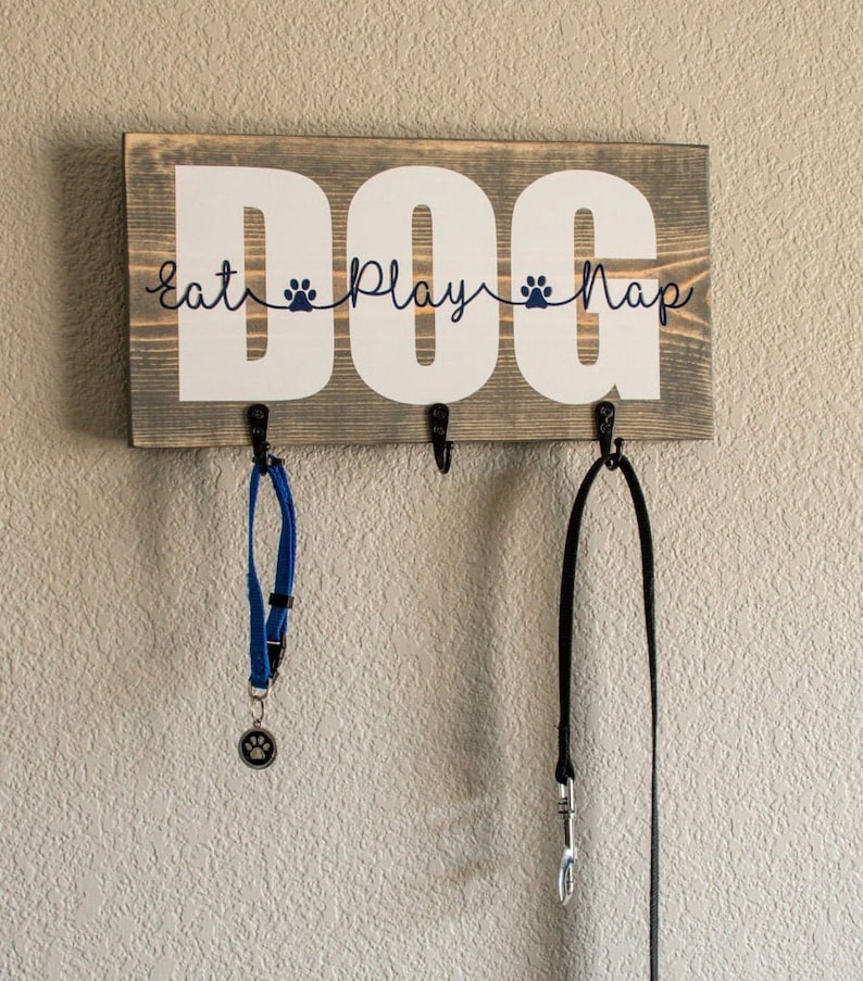 Dog Leash Holder Dog Name Sign With Hooks Leash Holder for Etsy