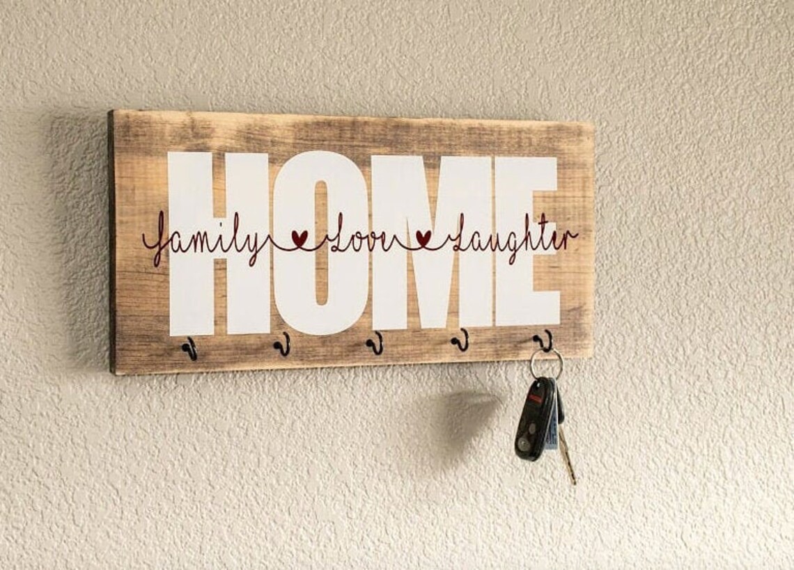 Rustic Key Holder for Entryway Custom Home Sign With Last Etsy