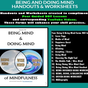 DBT LESSON 1-6 / Mindfulness Doing & Being Mind / Worksheet and Handouts (D.B.T.  Peer Guided Lessons)