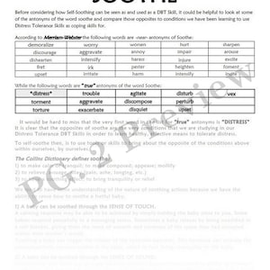 Distressing Antonym D.B.T. LESSON 2-15 / Distress Tolerance SELF-SOOTHE and Toolbox Skills ...