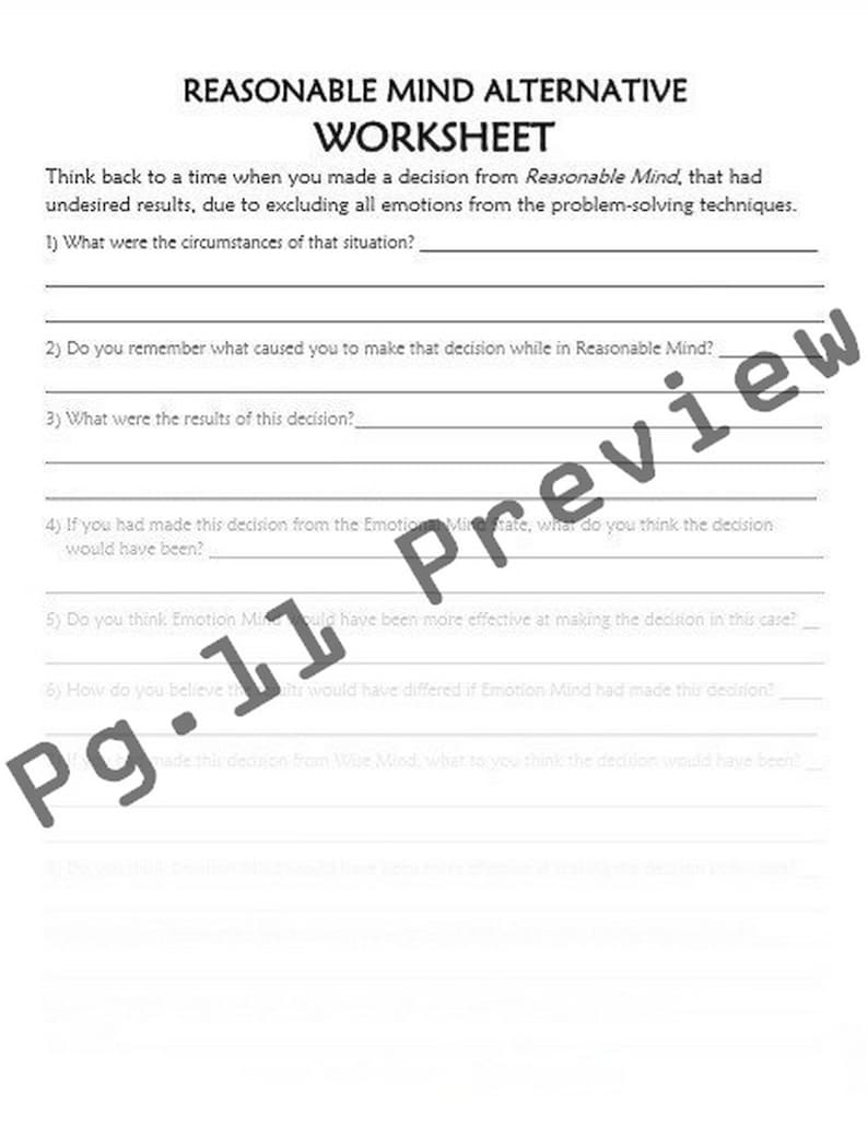 DBT LESSON 1-5 / Mindfulness Wise Mind / Worksheet and - Etsy Image