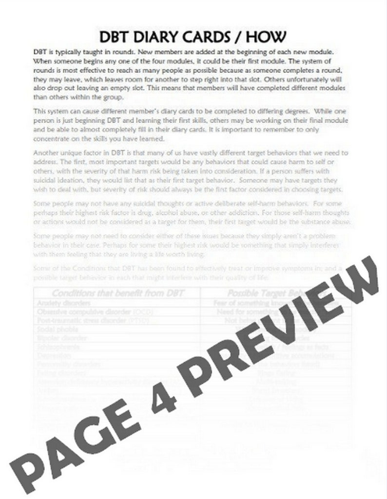Dbt Lesson 0 2 D B T Diary Cards Worksheets And Handouts Dbt Peer