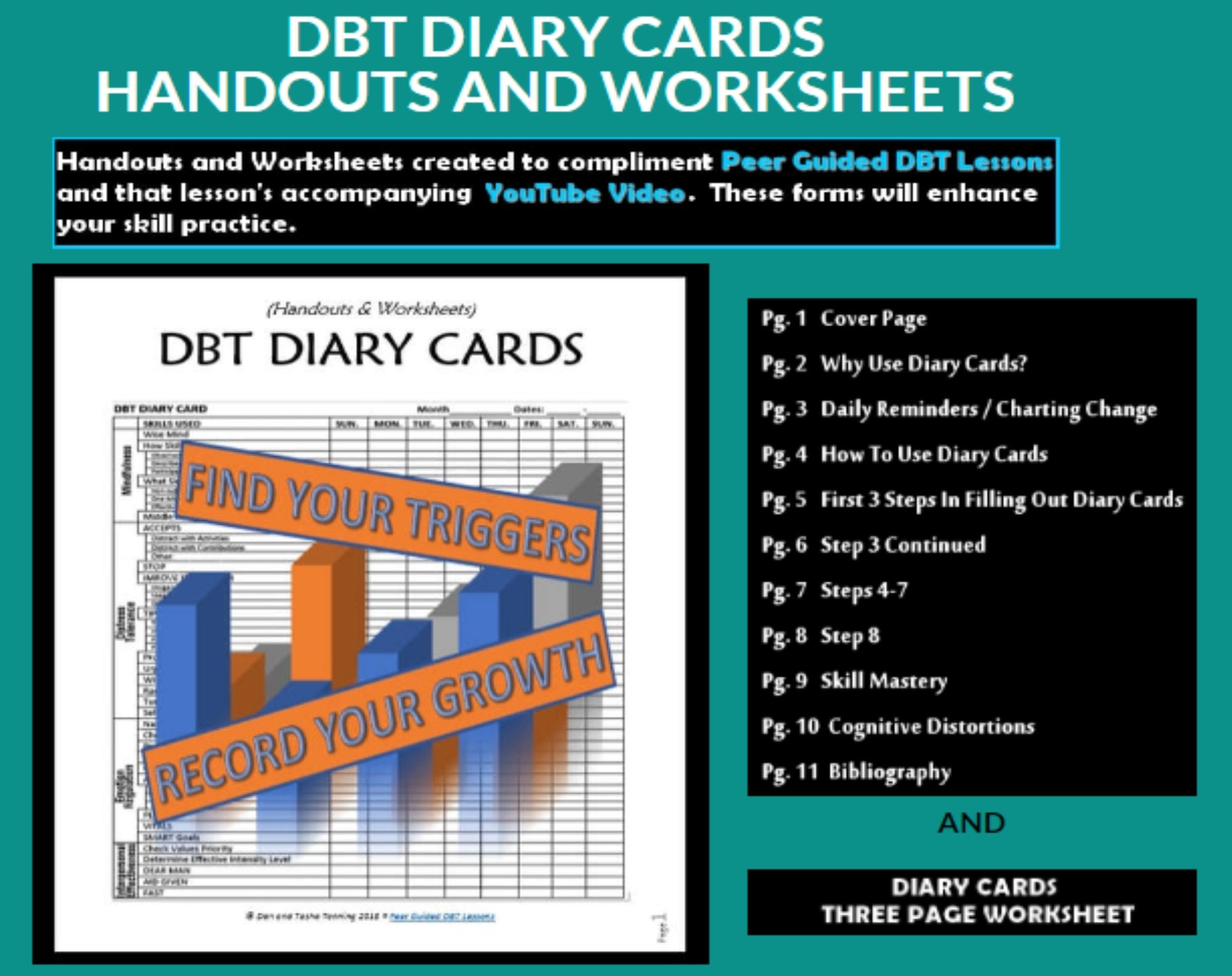 Dbt Lesson 0 2 D B T Diary Cards Worksheets And Handouts Etsy