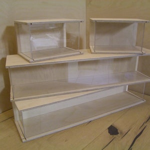The-Wood-Man 76: 4 set of display cases, collection showcase, kitchen display case, nursery display case, model car display case.