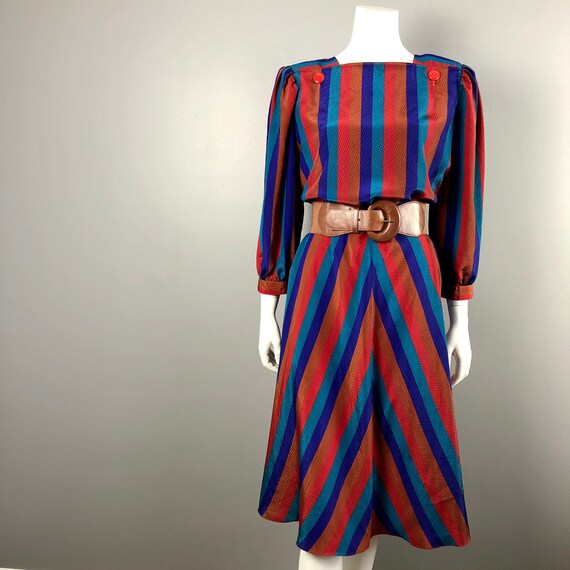80s Bold Striped Dress by Leslie Fay