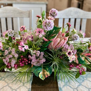 Tropical Floral Arrangement, Wood Dough Bowl, Tropical/Coastal Centerpiece,  Tropical Decor, Designer, Event Decor, XL Artificial Flowers