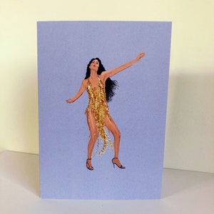 Cher’ing is caring. Cher. Icon. Pop star. Celebrity. Sonny and Cher. Handmade greetings card.