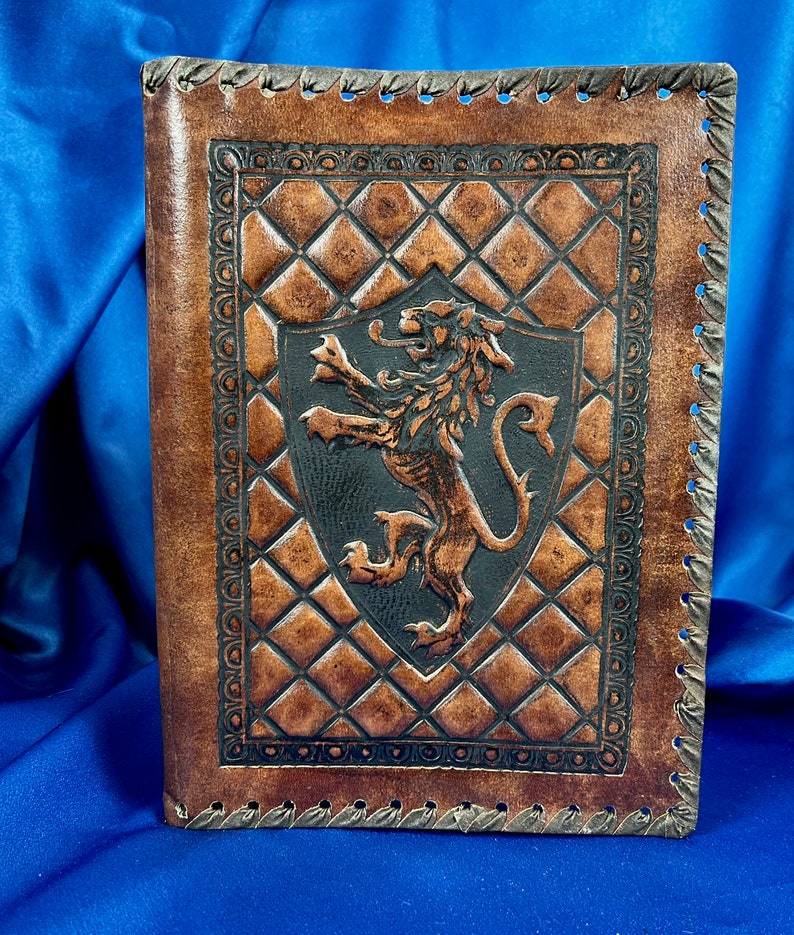 Italian Hand Tooled Leather Book Cover lion Rampant Within a Tooled ...