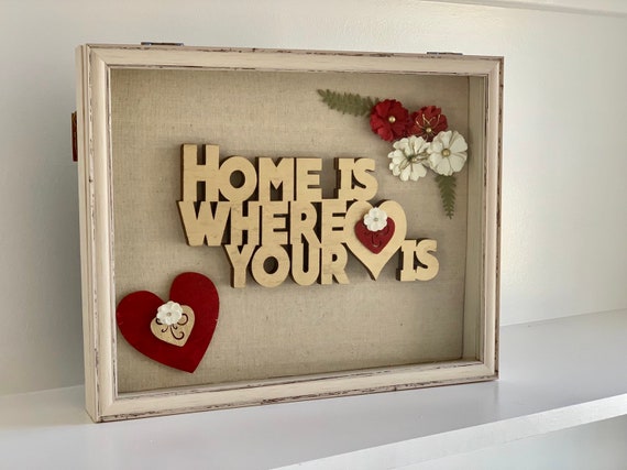 Home Is Where The Heart Is White Rustic Framed Shadow Box Etsy