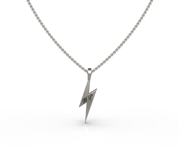 Lightning Bolt Pendant With Initials In Solid 14k White Gold - White Gold Lightning Bolt Pendant Lightning Bolt Pendant With Initials In Solid 14k White Gold - White Gold Lightning Bolt Pendant