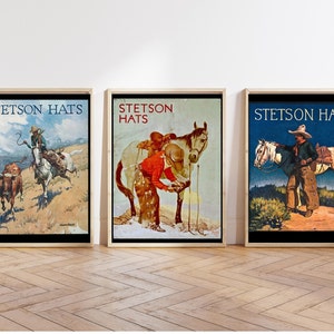 Digitale Downloads Vintage Stetson Hat Werbung Poster Western Cowboy Kunstwerk