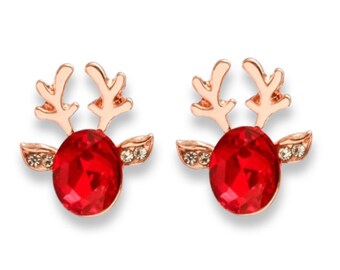 Rudolph Earring Studs in Gold & Ruby