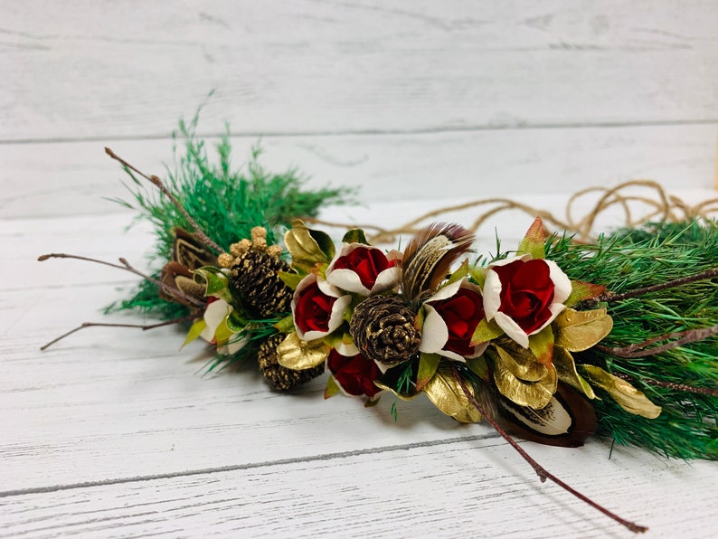 White Flowers or Red Flowers Brides Natural Dried Greens Floral Crown New Years Seasonal