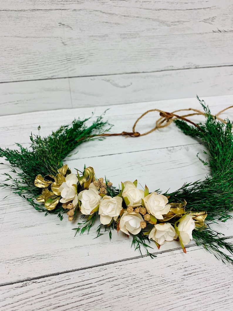 White Flowers or Red Flowers Brides Natural Dried Greens Floral Crown New Years Seasonal