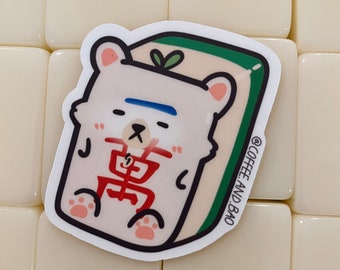 Kawaii Bear Mahjong Tile Sticker, Laptop Decal