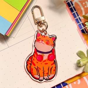 Orange Cat Keychain, Cat Lover Gift, Cat Charm Acrylic keychain, Cute Acrylic Keychain