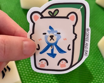 Mahjong Bear Sticker, Waterproof Laptop Decal