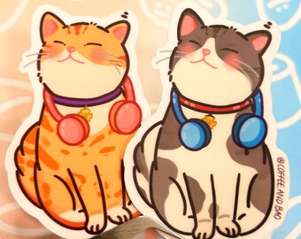 DJ Cat Sticker, Orange Tabby, Waterproof Laptop Sticker
