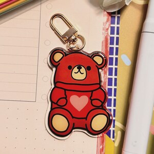 Cute Bear Keychain, Acrylic Keychain, Valentines Day Gift, Kawaii Bear