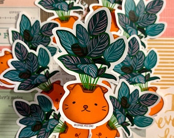 Cat-lathea Plant - Cute Plant Sticker, Calathea Plant, Plant Stickers, Cat Sticker, Plant Laptop Sticker, N104