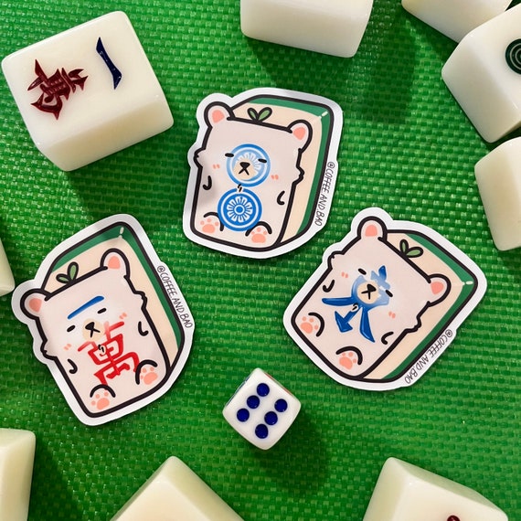 Bear Mahjong Tile Sticker Set, Kawaii Mahjong Gift