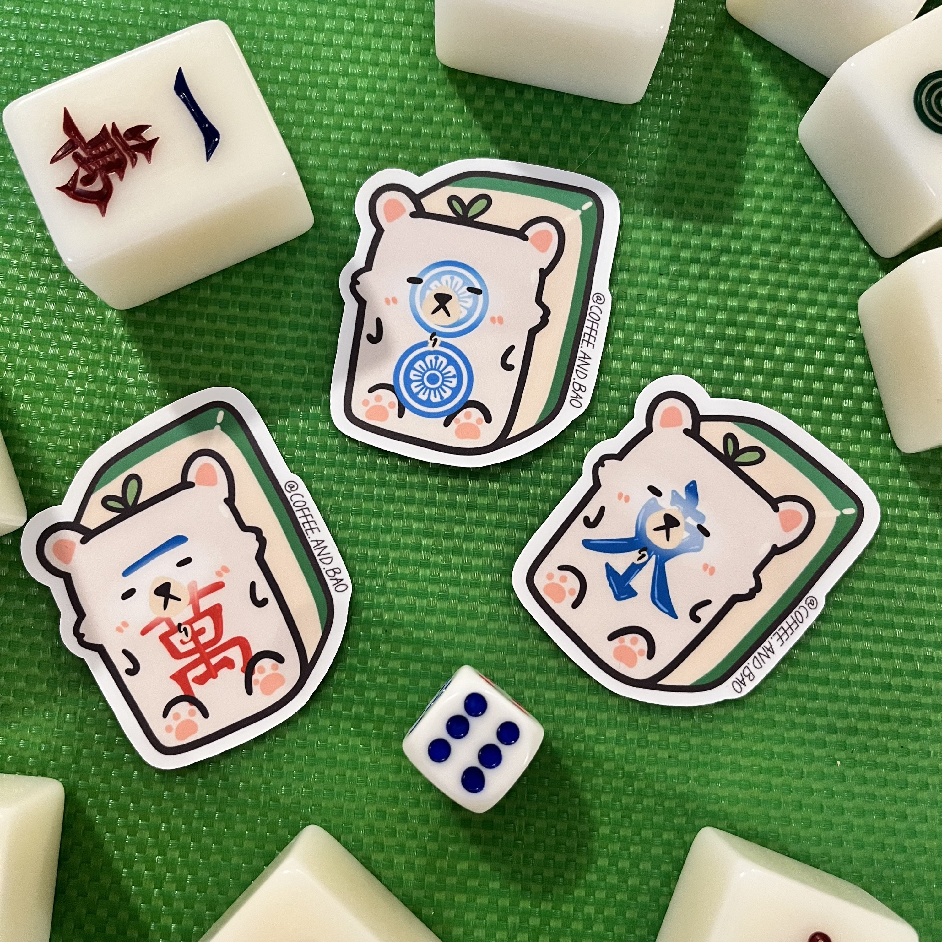 Mahjong Stickers, Mahjong Gift, Bear Mahjong tile Sticker Set, Cute Mahjong Stickers, Kawaii Mahjong tile Sticker, Christmas Gifts