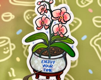 Kawaii Pink Orchid Sticker, Waterproof Flower Art