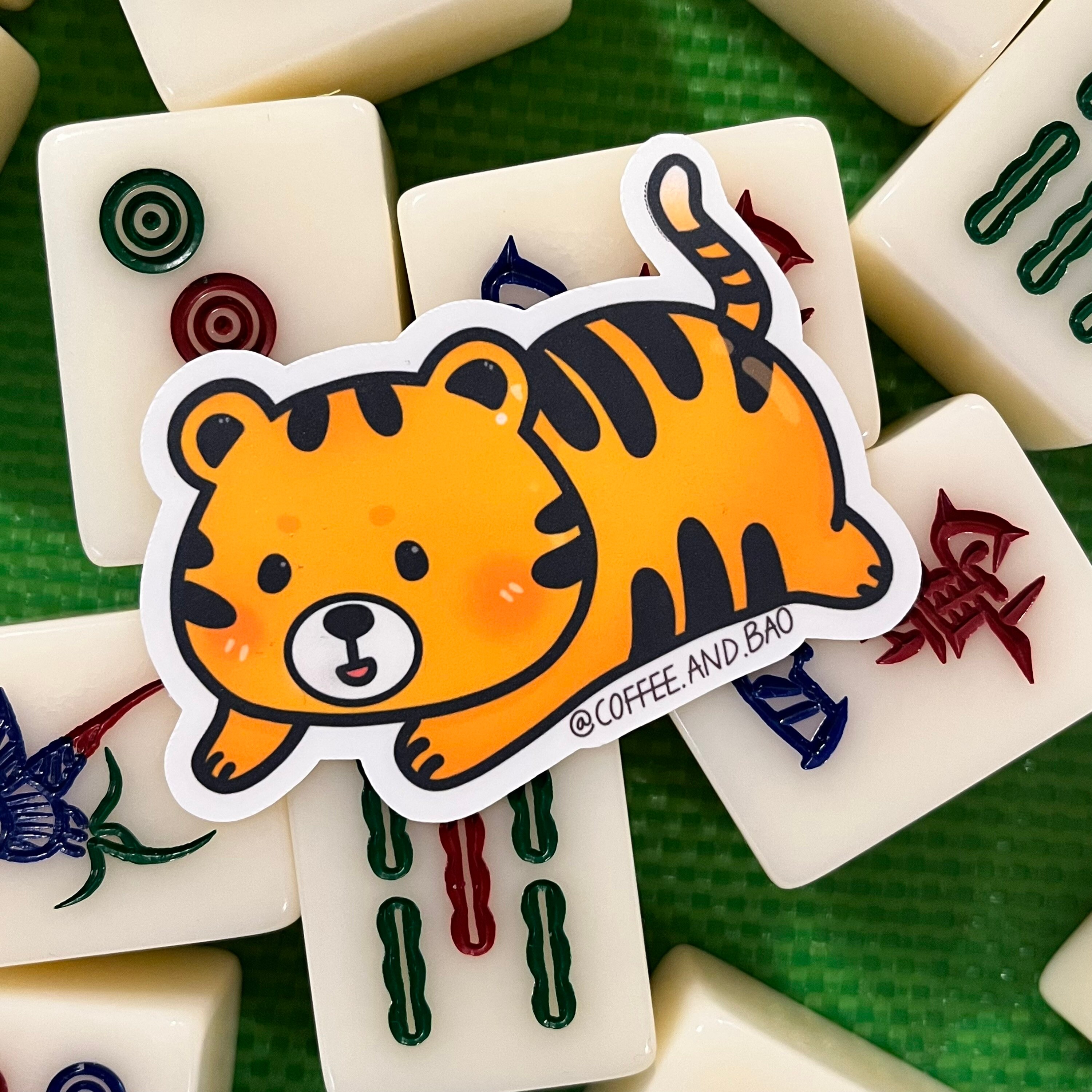 Tiger Sticker, Cute Animal Stickers, Kawaii tiger Sticker, Laptop Sticker, Coffee and Bao,