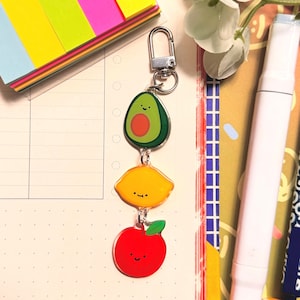 Cute Fruit Keychain, Acrylic Keychain, Avocado Keychain, Lemon Keychain, Apple Keychain, Cute Tiered Keychain