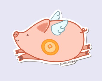 Flying Pig Sticker, Kawaii Animal, Laptop Sticker