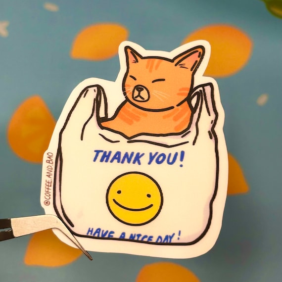 Orange Tabby Cat Sticker, Thank You Bag Sticker