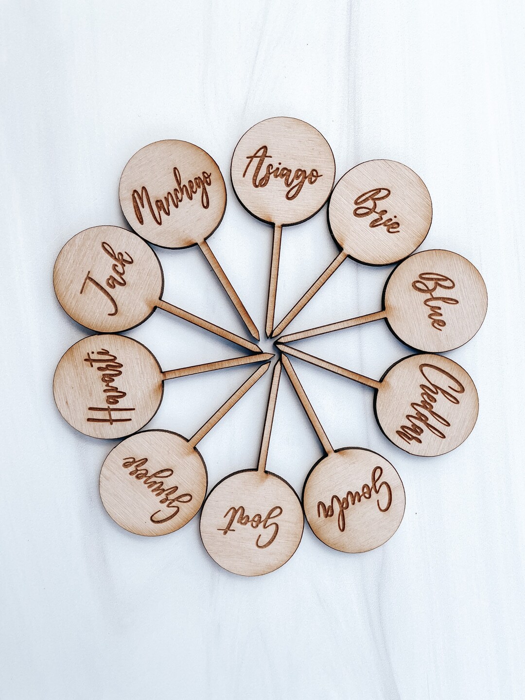 Brush Script Style Wooden Cheese Markers Labels Set of 12 Charcuterie