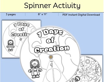 The 7 Days of Creation Spinning Wheel Printables // Days of Creation // Downloads // Bible // Sunday School // Coloring Activity