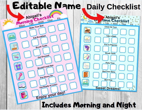 Editable Bedtime Routine Chart