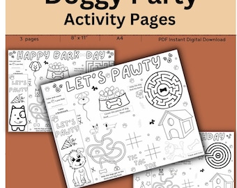 Dog Activity Coloring Pages  DIGITAL DOWNLOAD // Printable Activity //  Dog Activity Sheet  // Puppy Games // Birthday Party Activity