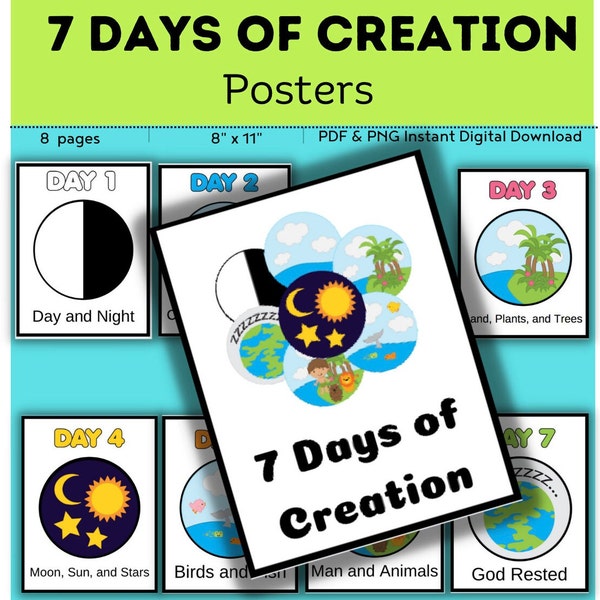 The 7 Days of Creation Poster Printables // Days of Creation // Downloads // Bibel // Sonntagsschule // Poster