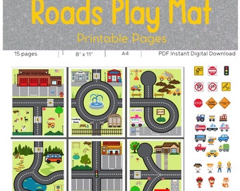 Car Play Mat Printable Set // Cars  // Downloads // Roads // Printable Roads // Printable Car Mat