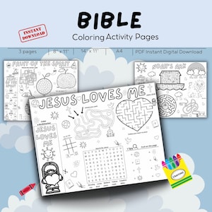 Bible Stories Activity Coloring Pages  DIGITAL DOWNLOAD // Printable Activity //  Bible School  // Sunday School // Vacation Bible School