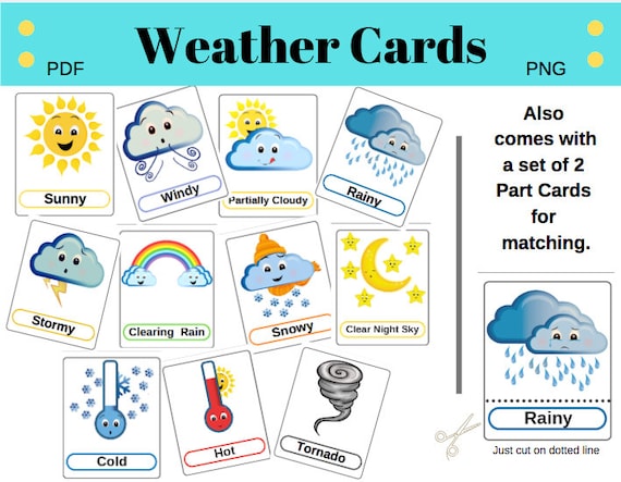Weather Flashcards Digital Download Montessori 3 Part Etsy