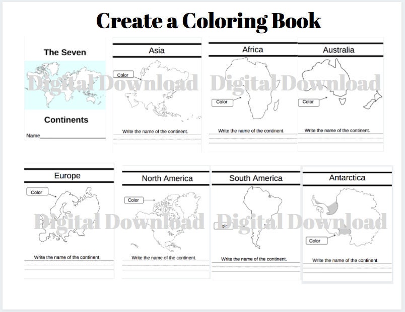 Continents Flashcards and Worksheets Printable Downloads // - Etsy ...