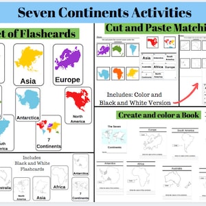 Continents Flashcards and Worksheets Printable Downloads // Continents //  Worksheet // Countries // Social Studies // Geography