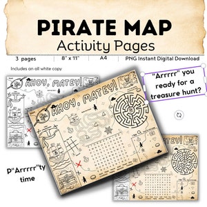 Schatzkarte Piratenkarte DIGITAL DOWNLOAD // Druckbare Aktivität // Sommerspiel für Kinder // Piraten // Schatzkarte