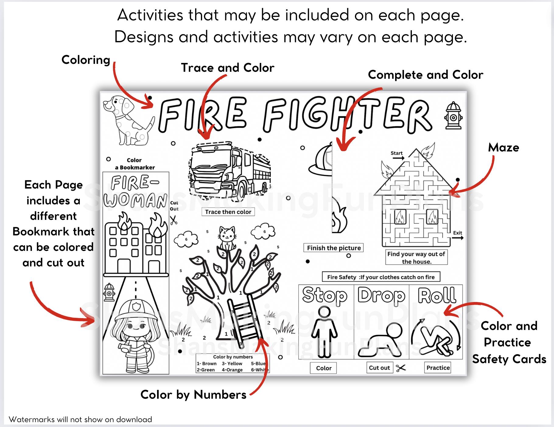 Fire Fighter Activity Coloring Pages DIGITAL DOWNLOAD // Printable ...