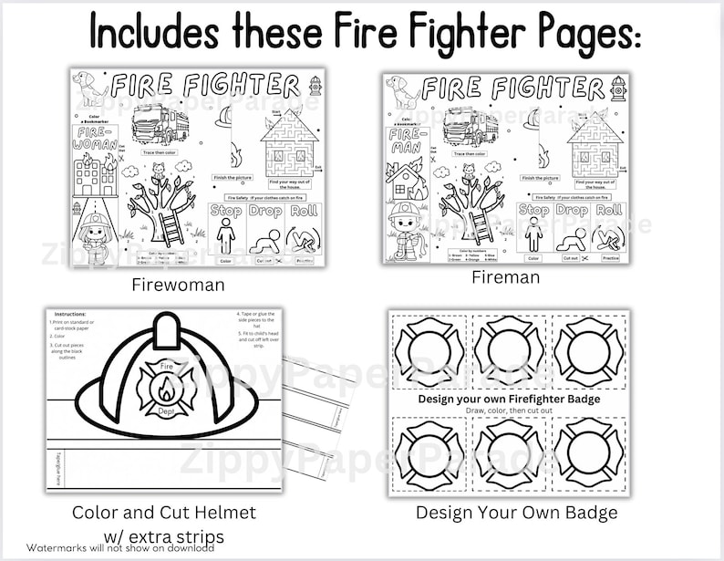 Fire Fighter Activity Coloring Pages DIGITAL DOWNLOAD // Printable ...