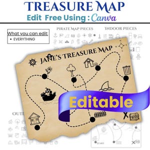 Treasure Map EDITABLE Pirate Map DIGITAL DOWNLOAD  //   Printable Activity // Summer Game For Children //  Pirate Birthday //  Treasure Map