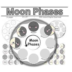 Mondphasen Download // Wissenschaftsstunde // Druckbare Illustration für Vorschule // Homeschool // Astronomie // Mondphasen